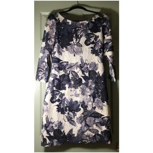 Midi Floral Print Dress with Metallic Shimmer